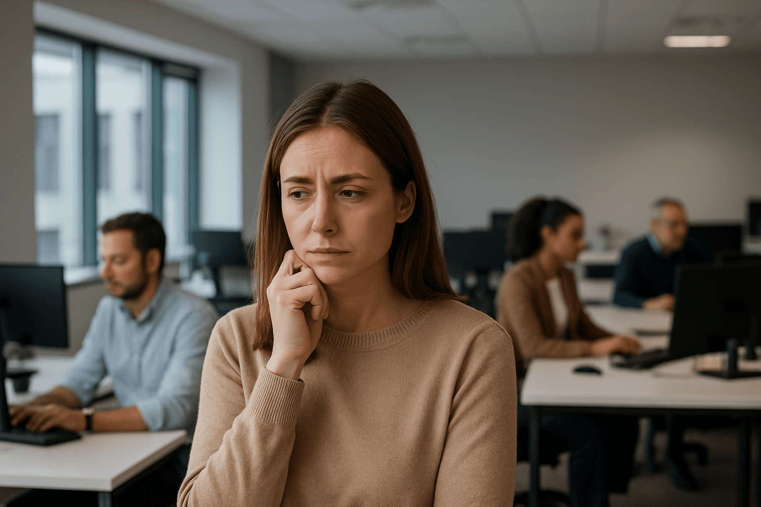 Persona con miedo a hablar en la empresa
